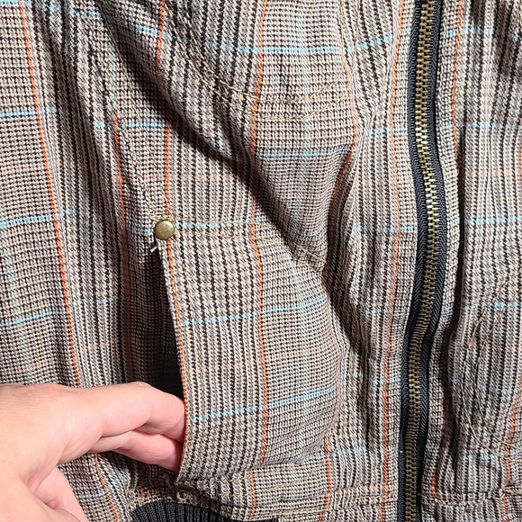 Forever 21 XXI Brown Tan Plaid Moto Crop Bomber Jacket S - Picture 6 of 8